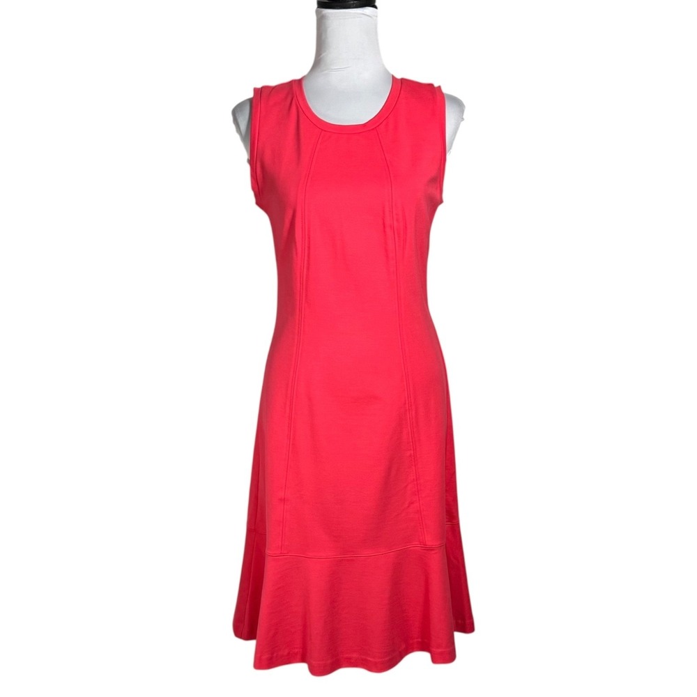 NWT Banana Republic Coral Flounce Hem Ponte Knit Dress Size 8 Fitted Sleeveless